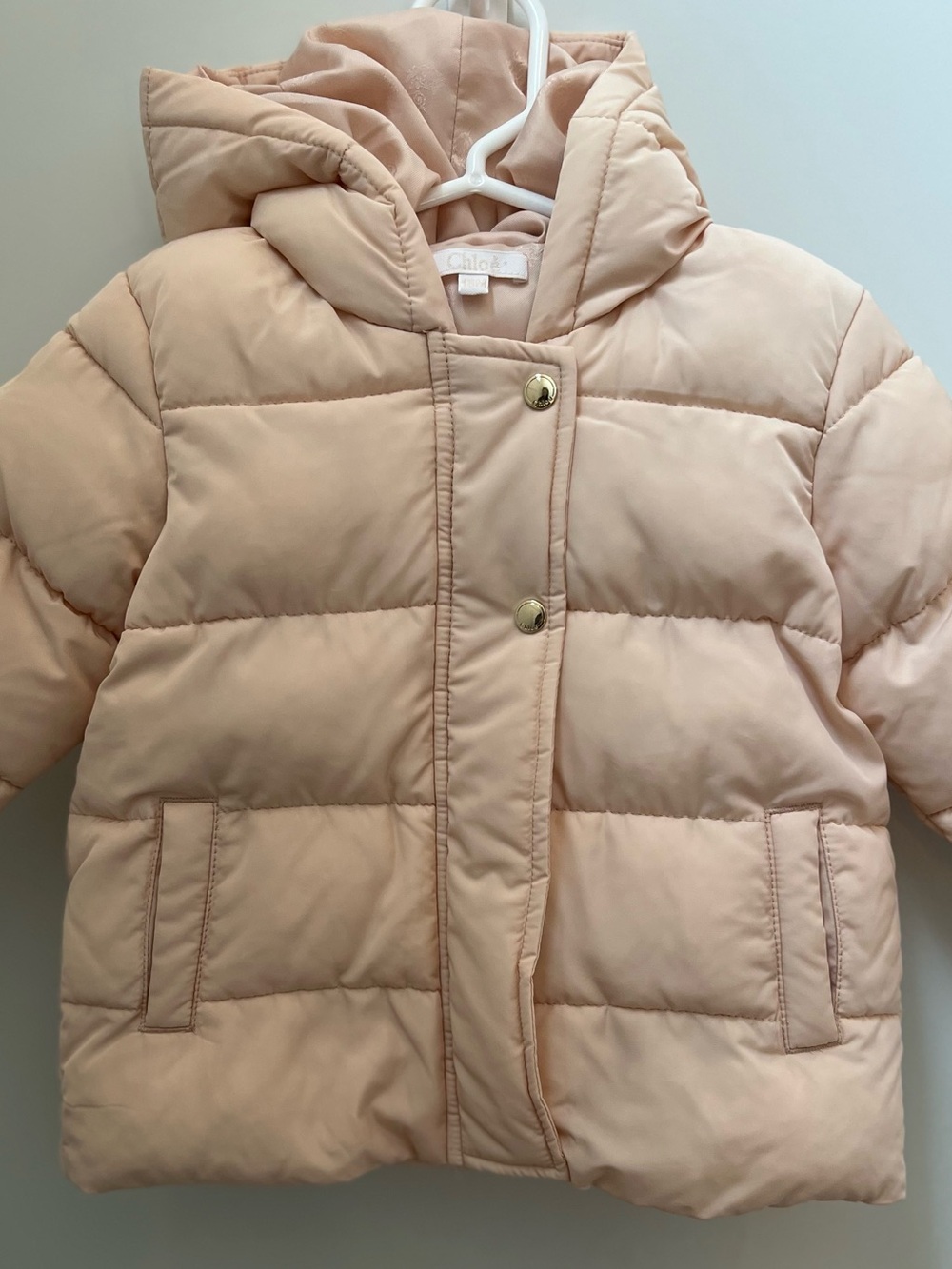 Chloé Kids Hooded Puffer Jacket Pink Baby 18M